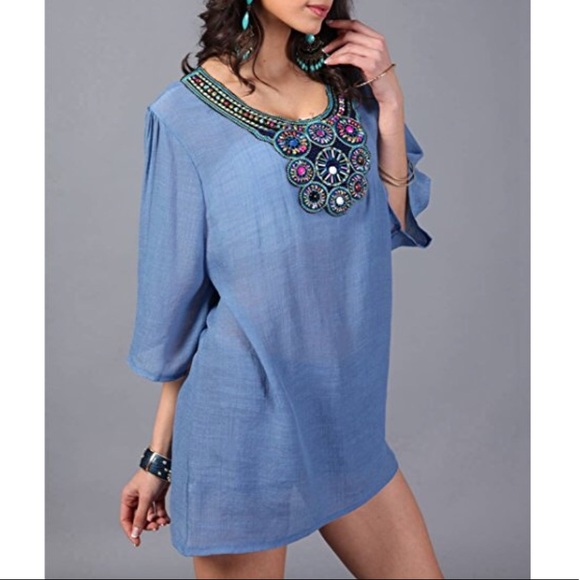 Embellished Bohemian Jewels Tunic Beach Cover Up - Picture 4 of 4